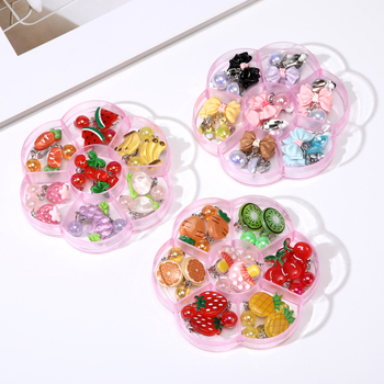 Vaikų ausų klipsai (be piercingo) - Cartoon stilius, plastiko/rezino medžiaga, skausmo palengvinimas, 7 porų rinkinys