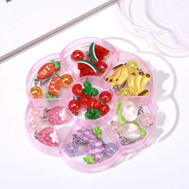 Vaikų ausų klipsai (be piercingo) - Cartoon stilius, plastiko/rezino medžiaga, skausmo palengvinimas, 7 porų rinkinys