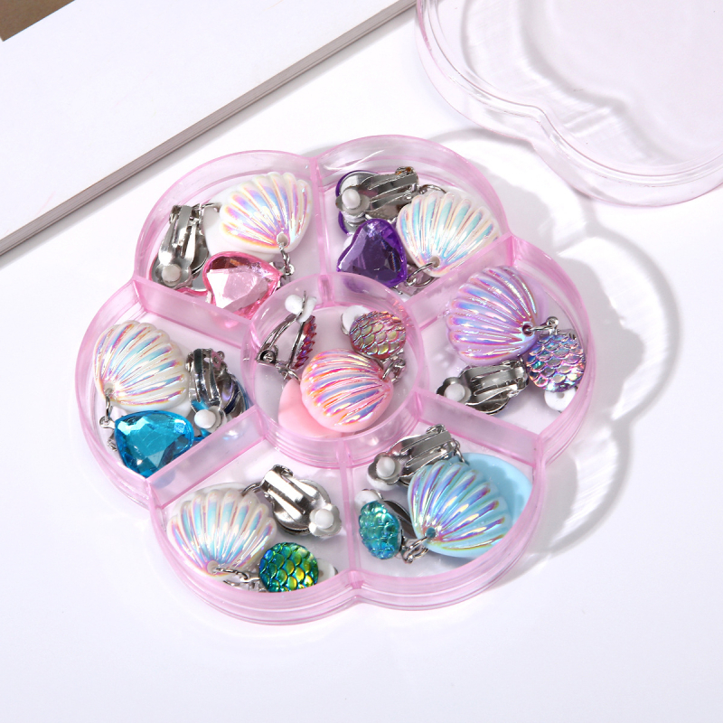 Vaikų ausų klipsai (be piercingo) - Cartoon stilius, plastiko/rezino medžiaga, skausmo palengvinimas, 7 porų rinkinys