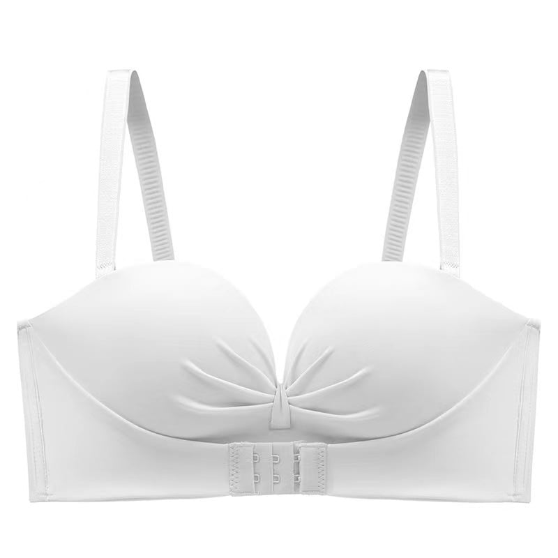 Бюстгальтер без жица, без презрамки, предно закопчаване, оформящи чашки 3/4, със събиращ и поддържащ гръдния контур