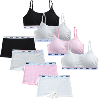 Σετ παιδικά σουτιέν από βαμβάκι με τοπ τύπου γιλέκο, 90-95% βαμβάκι, πλήρης cups, σταθερές διπλές τιράντες, αναπνέει και απορροφά τον ιδρώτα