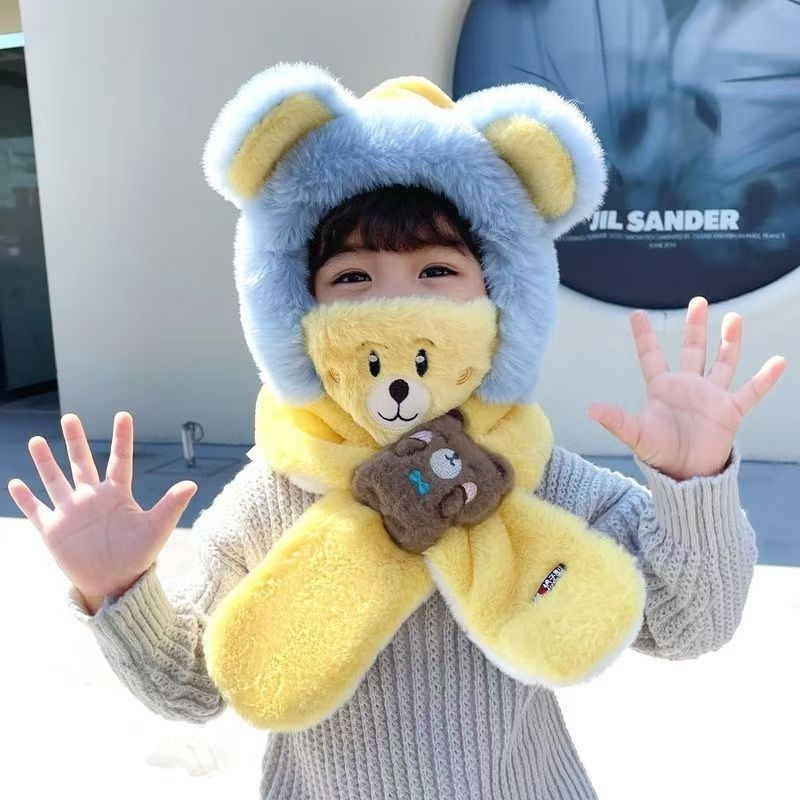 Унисекс бебешки зимен комплект: шапка-шал-маска, отделяща се маска; ветроустойчиво и топло; акрилна материя; три части; за 0–6 месеца