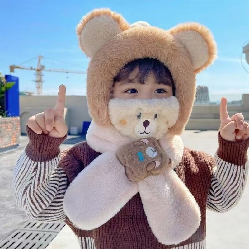 Унисекс бебешки зимен комплект: шапка-шал-маска, отделяща се маска; ветроустойчиво и топло; акрилна материя; три части; за 0–6 месеца