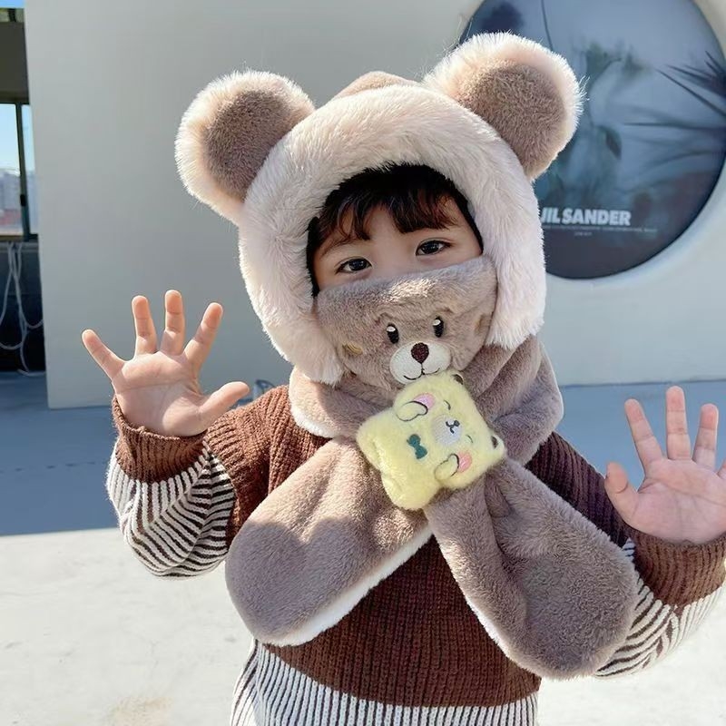 Унисекс бебешки зимен комплект: шапка-шал-маска, отделяща се маска; ветроустойчиво и топло; акрилна материя; три части; за 0–6 месеца