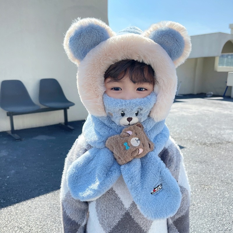 Унисекс бебешки зимен комплект: шапка-шал-маска, отделяща се маска; ветроустойчиво и топло; акрилна материя; три части; за 0–6 месеца