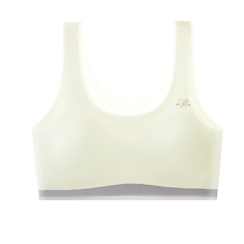 Sutien sport pentru fete adolescente, fără cusături, cupă 3/4, cu cupă subțire modelată din burete, material nylon, respirabil, bretele fixe, pentru vârsta 13–18