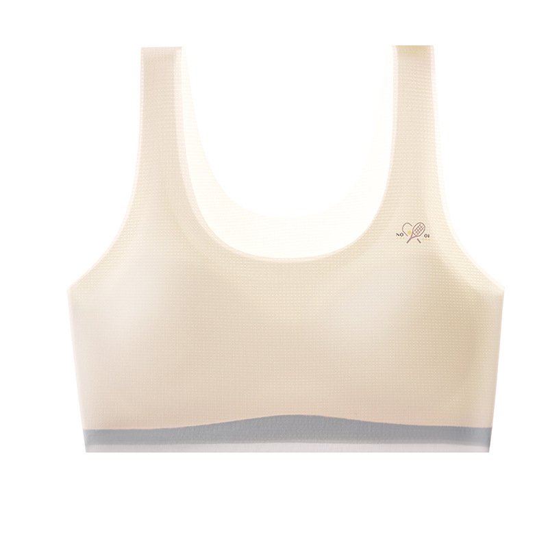 Sutien sport pentru fete adolescente, fără cusături, cupă 3/4, cu cupă subțire modelată din burete, material nylon, respirabil, bretele fixe, pentru vârsta 13–18