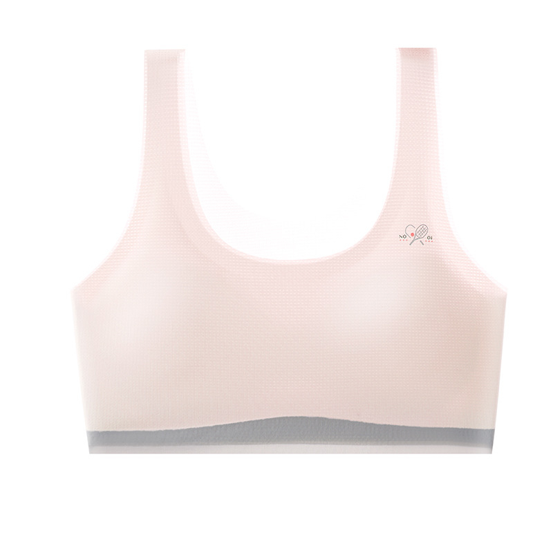 Sutien sport pentru fete adolescente, fără cusături, cupă 3/4, cu cupă subțire modelată din burete, material nylon, respirabil, bretele fixe, pentru vârsta 13–18