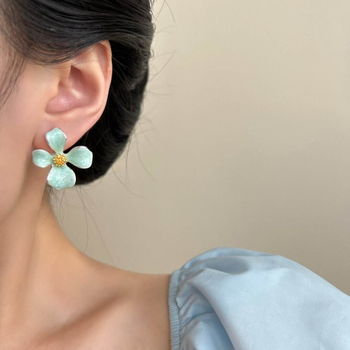 Медни обеци във форма на цвете, завършек с капково масло, ушни игли от 925 сребро, естествен стил, за жени