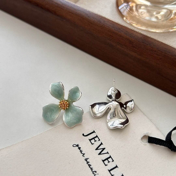 Медни обеци във форма на цвете, завършек с капково масло, ушни игли от 925 сребро, естествен стил, за жени