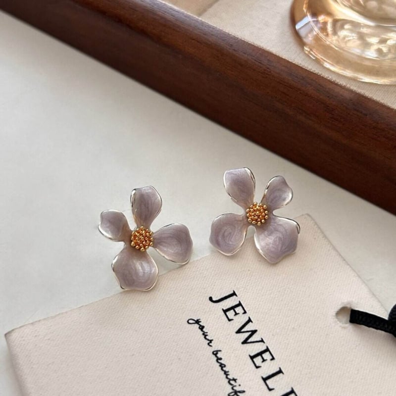 Медни обеци във форма на цвете, завършек с капково масло, ушни игли от 925 сребро, естествен стил, за жени
