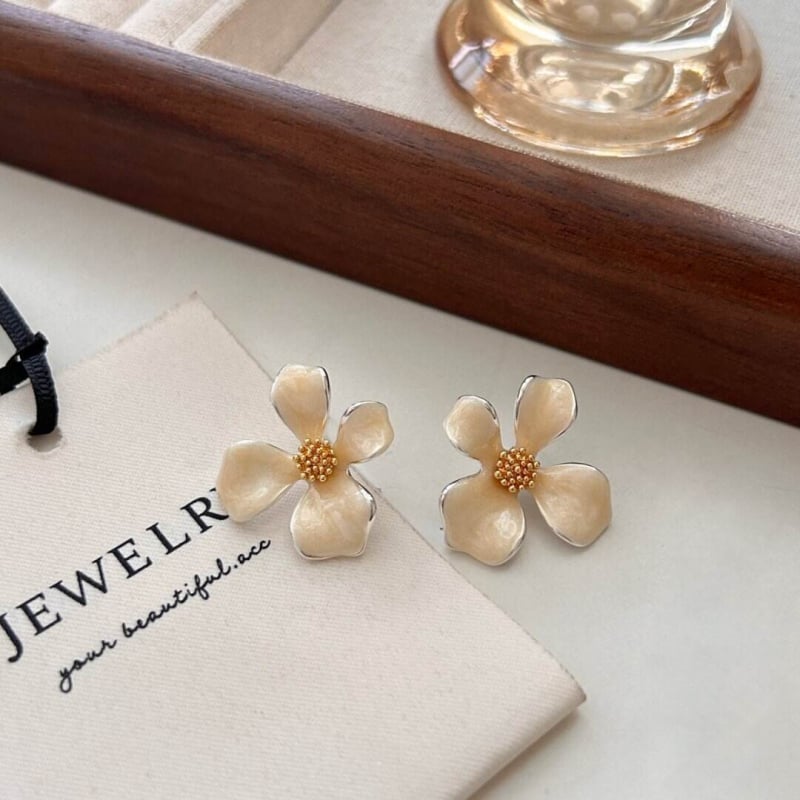 Медни обеци във форма на цвете, завършек с капково масло, ушни игли от 925 сребро, естествен стил, за жени