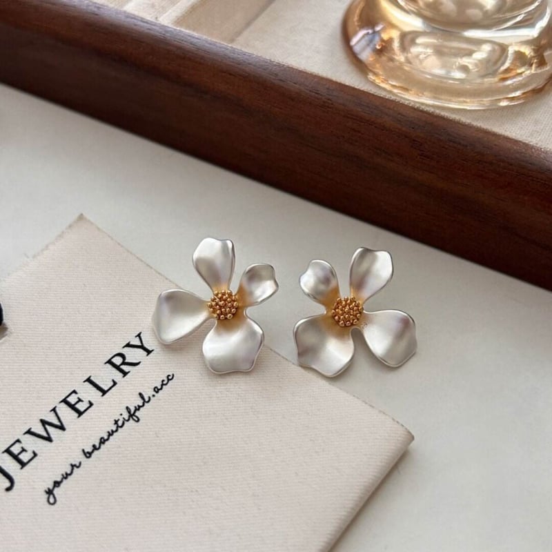 Медни обеци във форма на цвете, завършек с капково масло, ушни игли от 925 сребро, естествен стил, за жени