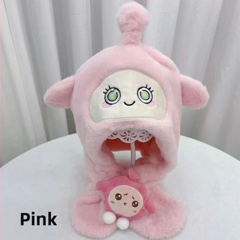 Детска качулка-шал с ушна защита, пухена изкуствена зайчева козина, бродирана обработка, есен 2023, за деца 2–4, 4–6 и 8–10 г