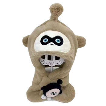 Детска качулка-шал с ушна защита, пухена изкуствена зайчева козина, бродирана обработка, есен 2023, за деца 2–4, 4–6 и 8–10 г