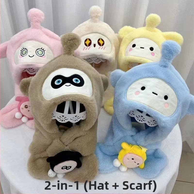 Детска качулка-шал с ушна защита, пухена изкуствена зайчева козина, бродирана обработка, есен 2023, за деца 2–4, 4–6 и 8–10 г