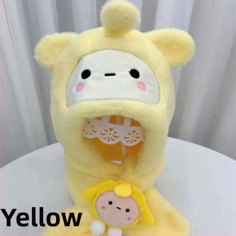 Детска качулка-шал с ушна защита, пухена изкуствена зайчева козина, бродирана обработка, есен 2023, за деца 2–4, 4–6 и 8–10 г