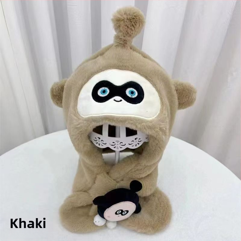 Детска качулка-шал с ушна защита, пухена изкуствена зайчева козина, бродирана обработка, есен 2023, за деца 2–4, 4–6 и 8–10 г