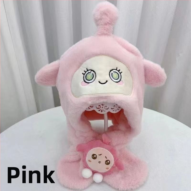 Детска качулка-шал с ушна защита, пухена изкуствена зайчева козина, бродирана обработка, есен 2023, за деца 2–4, 4–6 и 8–10 г