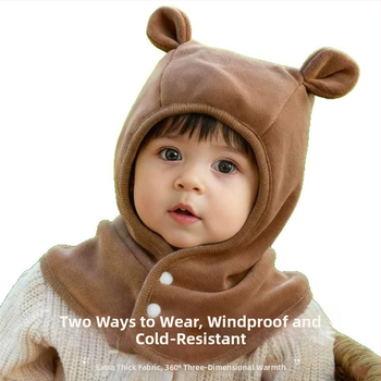 Бебешка шапка с интегриран шал за врата, защита на ушите, ветроустойчива и топла, удебелена с флис