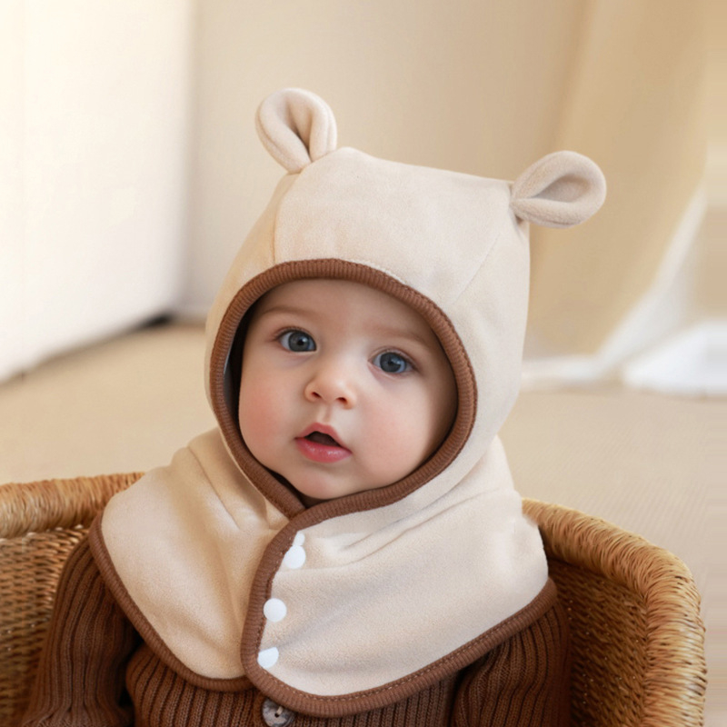 Бебешка шапка с интегриран шал за врата, защита на ушите, ветроустойчива и топла, удебелена с флис