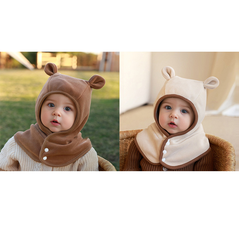 Бебешка шапка с интегриран шал за врата, защита на ушите, ветроустойчива и топла, удебелена с флис
