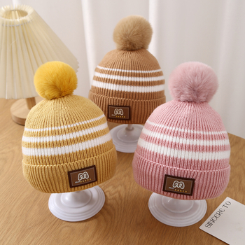 Плетена шапка за бебе - памук-кашемир, зима, райета защита на ушите, шал за врата, унисекс