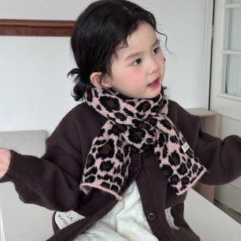 Vaikiškas leopardų rašto šalikėlis - japonų-korejiečių stilius, medvilnė, warp mezgimas, džakardas (Unisex)