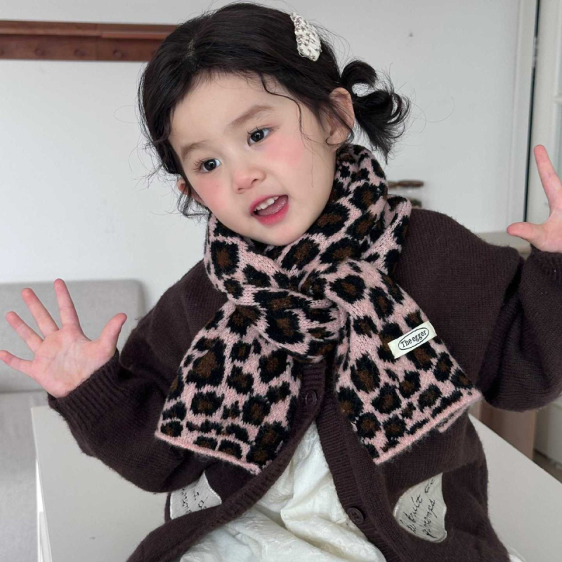 Vaikiškas leopardų rašto šalikėlis - japonų-korejiečių stilius, medvilnė, warp mezgimas, džakardas (Unisex)