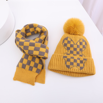 Dječji set: pleteni šešir i šal, s fleece podstavom, otporan na vjetar, topao, Jacquard pletenina