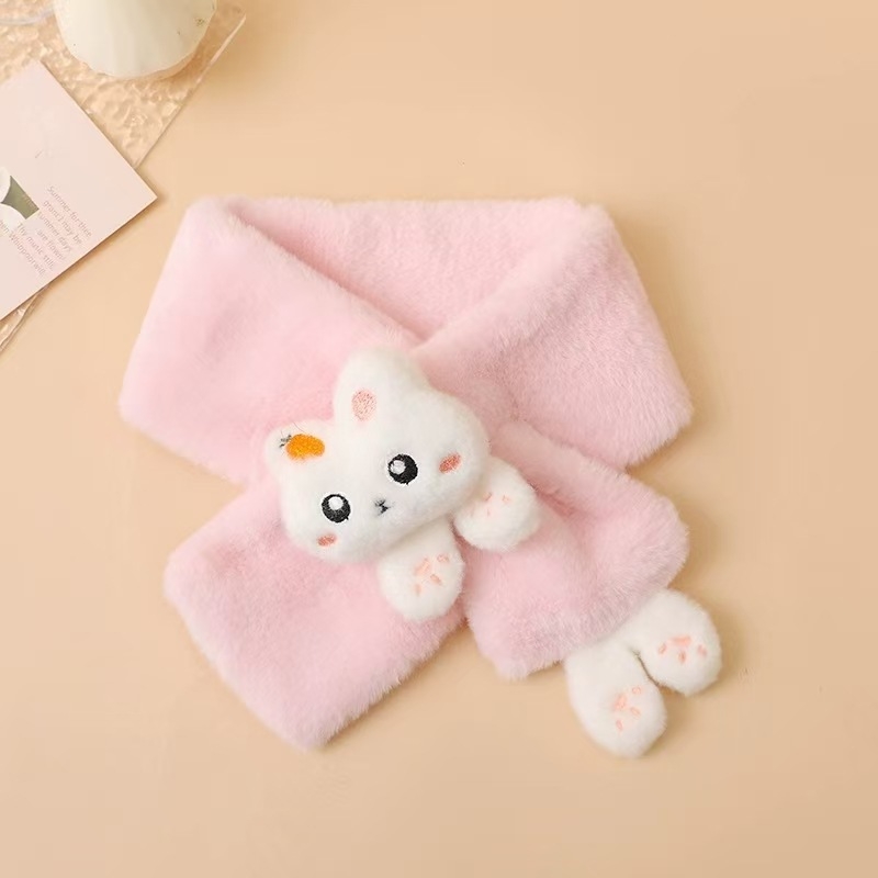 Vaikų šalikas Korėjiško stiliaus, poliesteris, šilta žiemai, animacinis triušio ir morkos raštas, stačiakampė forma