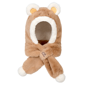 Плюшена детска зимна шапка с интегриран шал и ушички (акрил, куполна форма, без козирка, за деца от 6 месеца до 6 години)