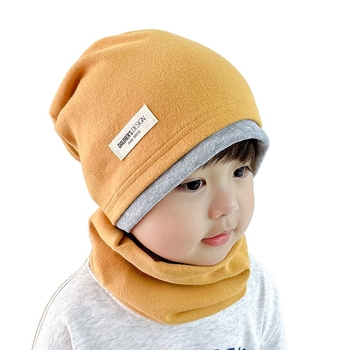 Детска шапка с качулка от чист памук, двойнослойна, с топло обгръщане на шията, жакардова плетка, есен 2024