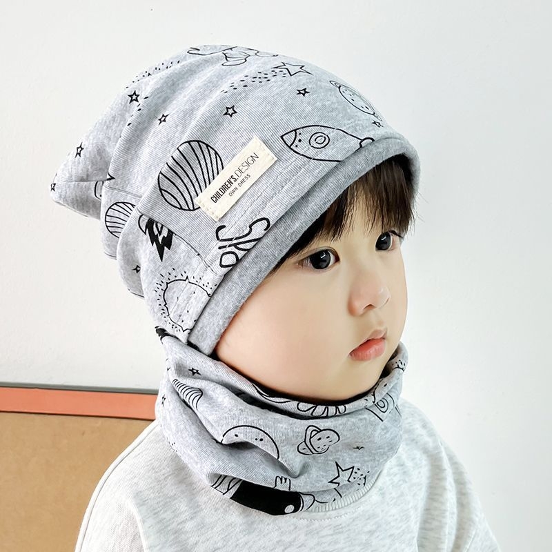 Детска шапка с качулка от чист памук, двойнослойна, с топло обгръщане на шията, жакардова плетка, есен 2024