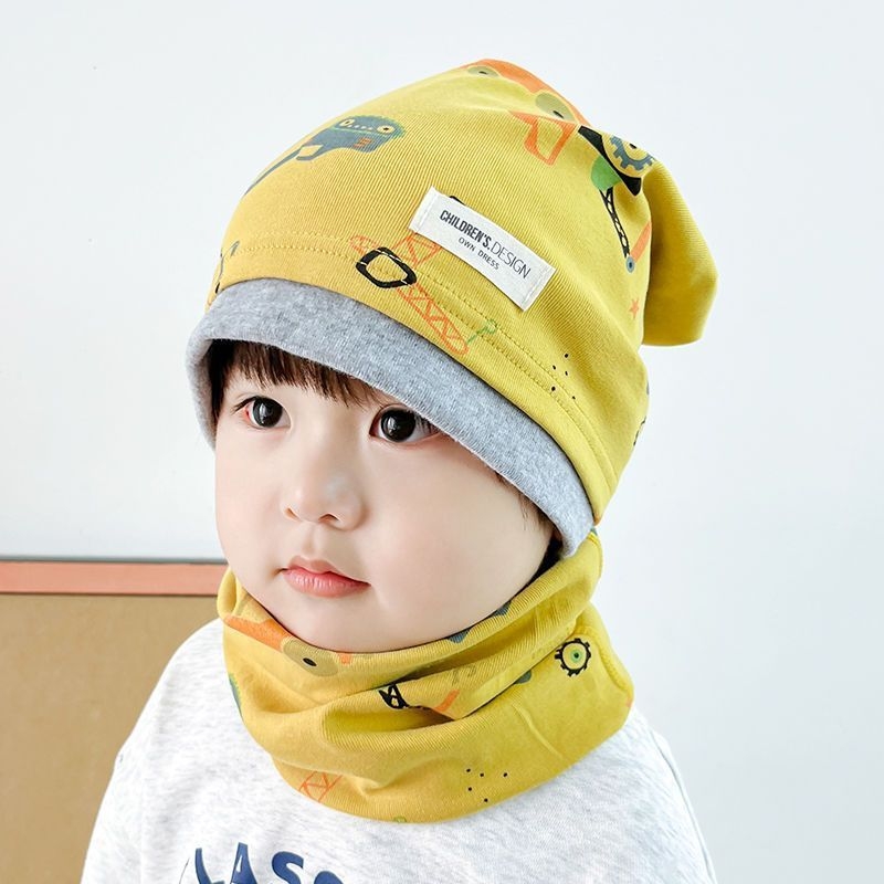 Детска шапка с качулка от чист памук, двойнослойна, с топло обгръщане на шията, жакардова плетка, есен 2024