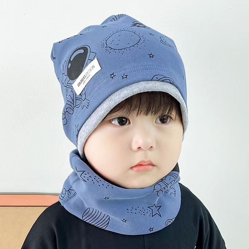 Детска шапка с качулка от чист памук, двойнослойна, с топло обгръщане на шията, жакардова плетка, есен 2024