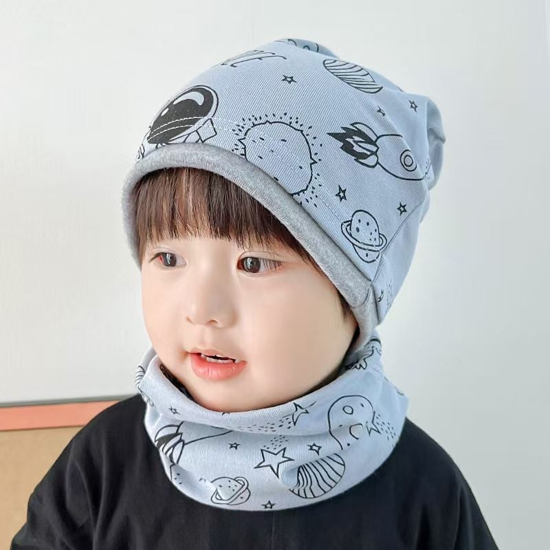 Детска шапка с качулка от чист памук, двойнослойна, с топло обгръщане на шията, жакардова плетка, есен 2024