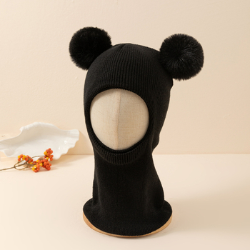 Плетена зимна детска шапка с защита за ушите и интегриран шал за врата — куполна форма, ръб надолу, топлинна и ветроустойчива, за деца на 6–12 месеца и 1–2 години