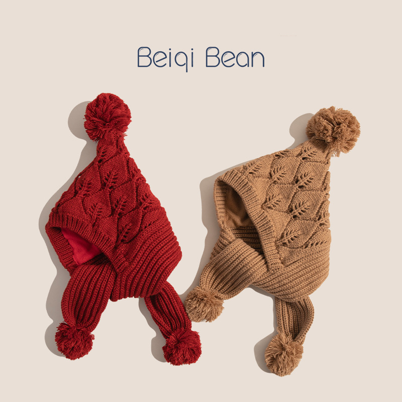 Žieminė vaikų megztinė kepurė su integruota šaliku - fliso pamušalas, šilta, ausų apsauga, akrilinis audinys, amžiaus grupė 2–10