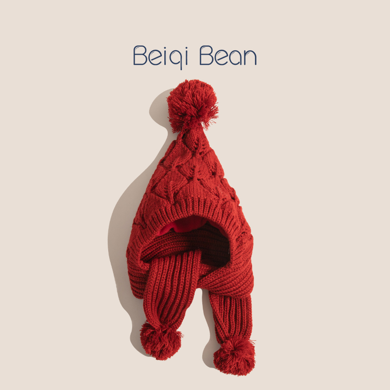 Žieminė vaikų megztinė kepurė su integruota šaliku - fliso pamušalas, šilta, ausų apsauga, akrilinis audinys, amžiaus grupė 2–10