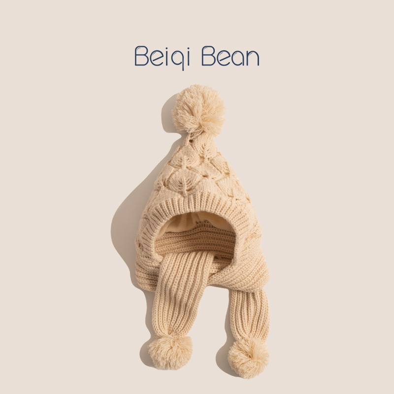 Žieminė vaikų megztinė kepurė su integruota šaliku - fliso pamušalas, šilta, ausų apsauga, akrilinis audinys, amžiaus grupė 2–10