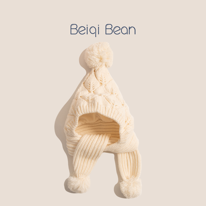 Žieminė vaikų megztinė kepurė su integruota šaliku - fliso pamušalas, šilta, ausų apsauga, akrilinis audinys, amžiaus grupė 2–10