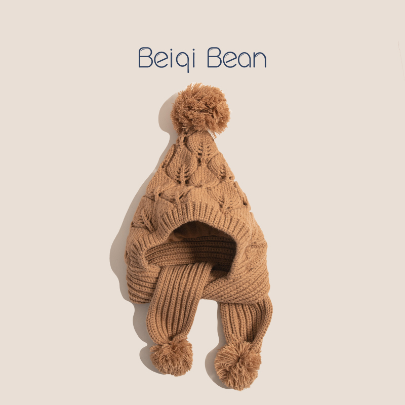 Žieminė vaikų megztinė kepurė su integruota šaliku - fliso pamušalas, šilta, ausų apsauga, akrilinis audinys, amžiaus grupė 2–10