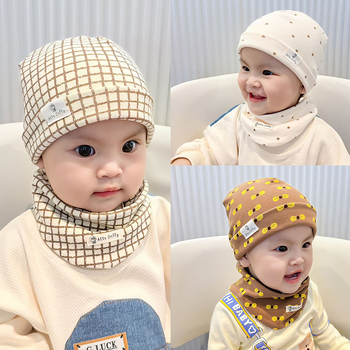 Памучен комплект шапка и шал за бебета - дишащ, абсорбиращ потта, ветроустойчив
