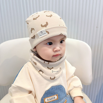 Памучен комплект шапка и шал за бебета - дишащ, абсорбиращ потта, ветроустойчив