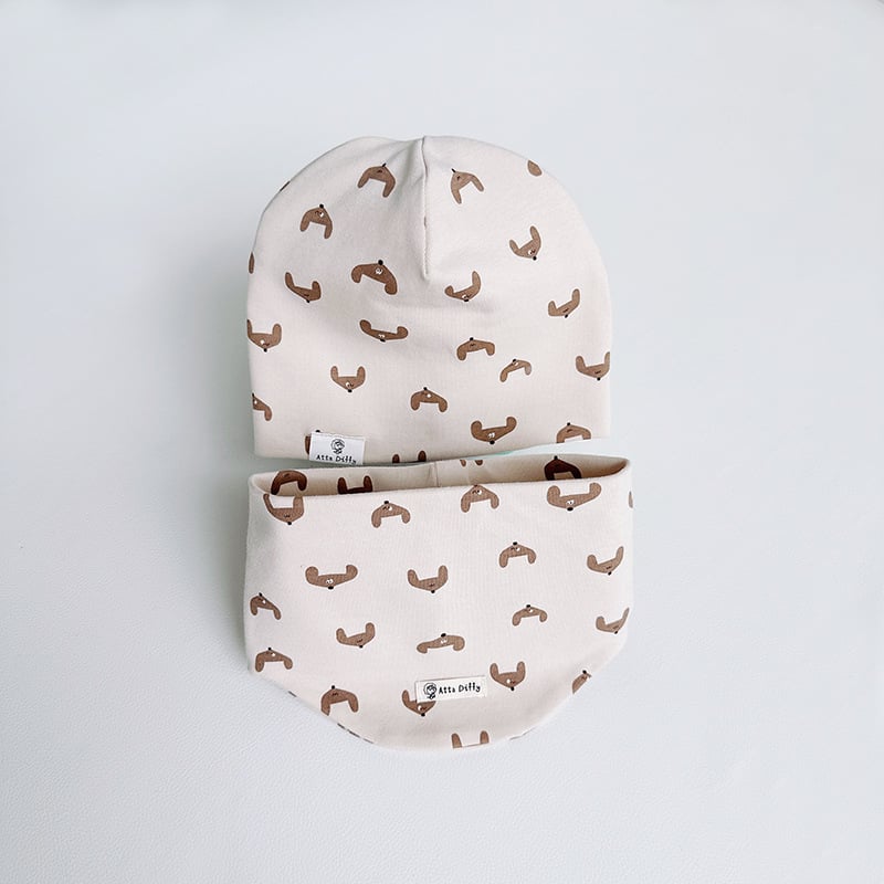 Памучен комплект шапка и шал за бебета - дишащ, абсорбиращ потта, ветроустойчив