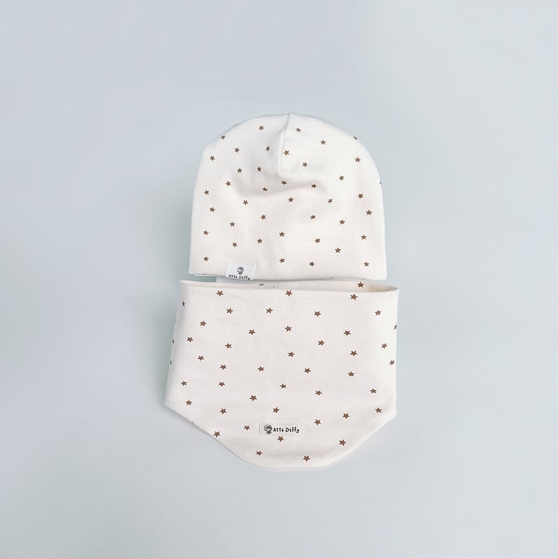 Памучен комплект шапка и шал за бебета - дишащ, абсорбиращ потта, ветроустойчив