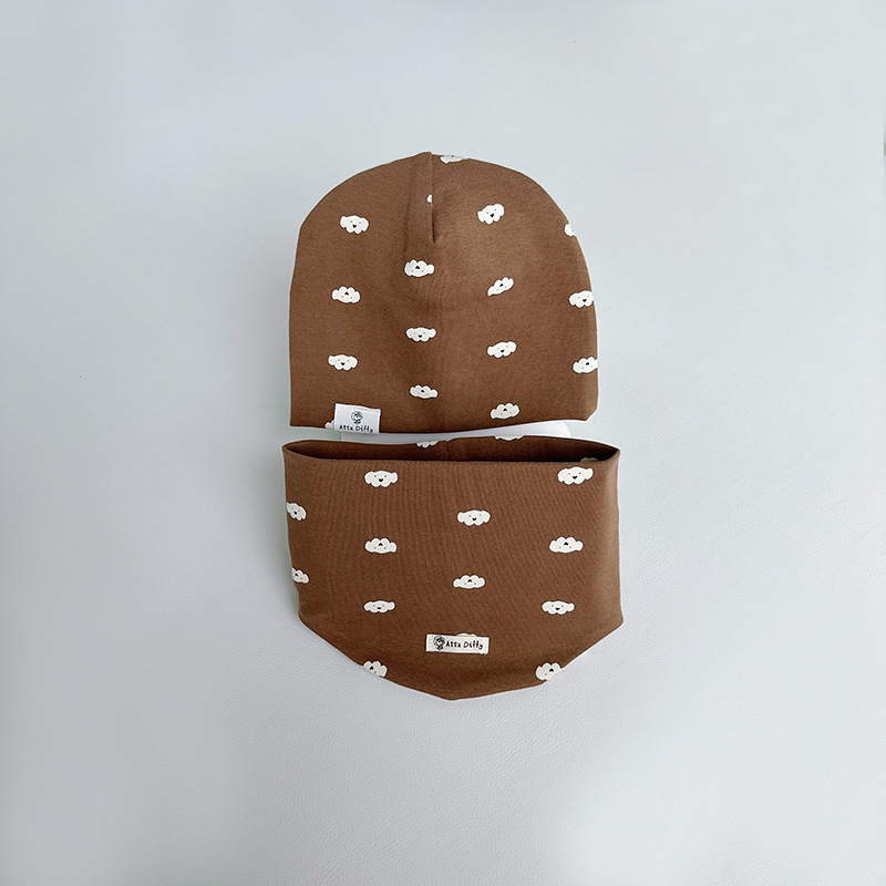 Памучен комплект шапка и шал за бебета - дишащ, абсорбиращ потта, ветроустойчив