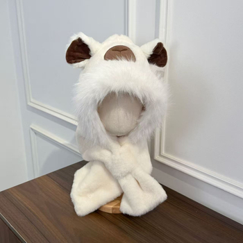 2-in-1 pliušinė vaikų kepurė su šaliku, žieminė kepurė su ausų apsauga, vėjui atspari, mielas piešinių stilius, amžiaus grupė 6–12 mėn iki 8–10 metų, siuvinėjimas ir atlaso detalės