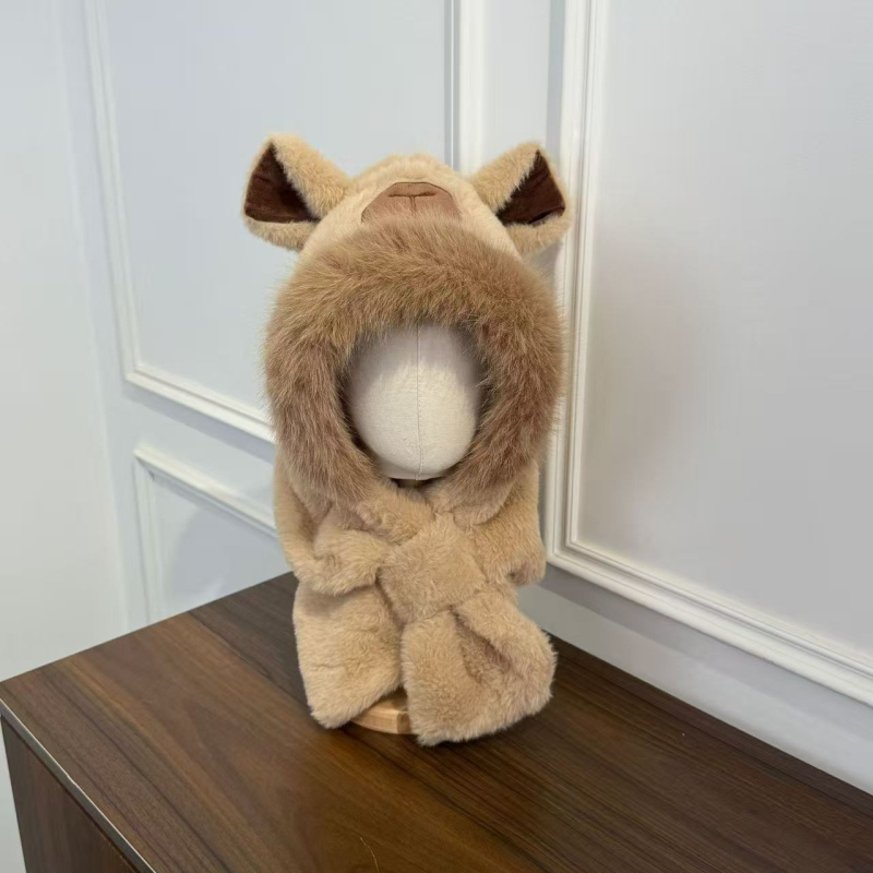 2-in-1 pliušinė vaikų kepurė su šaliku, žieminė kepurė su ausų apsauga, vėjui atspari, mielas piešinių stilius, amžiaus grupė 6–12 mėn iki 8–10 metų, siuvinėjimas ir atlaso detalės